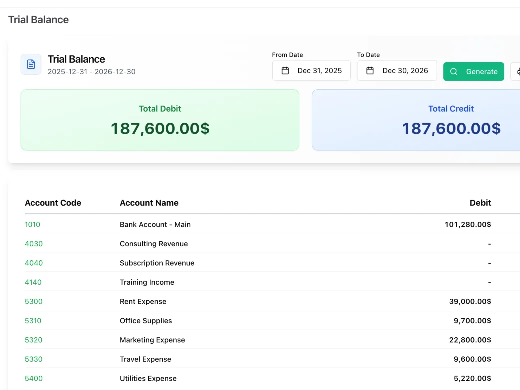 Balancete no ERP Instfy