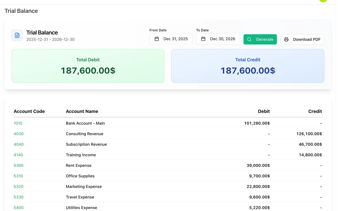 Balancete no ERP Instfy
