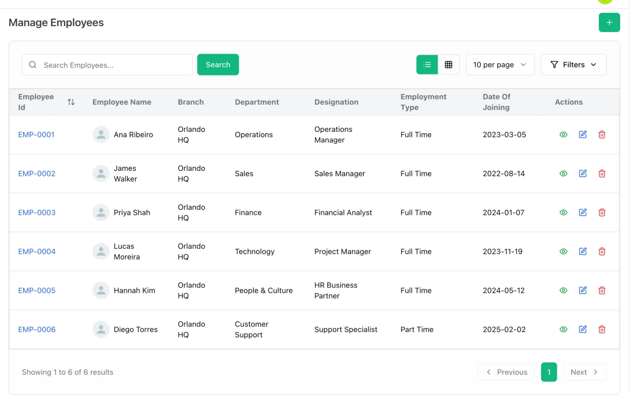 Lista de colaboradores no ERP Instfy