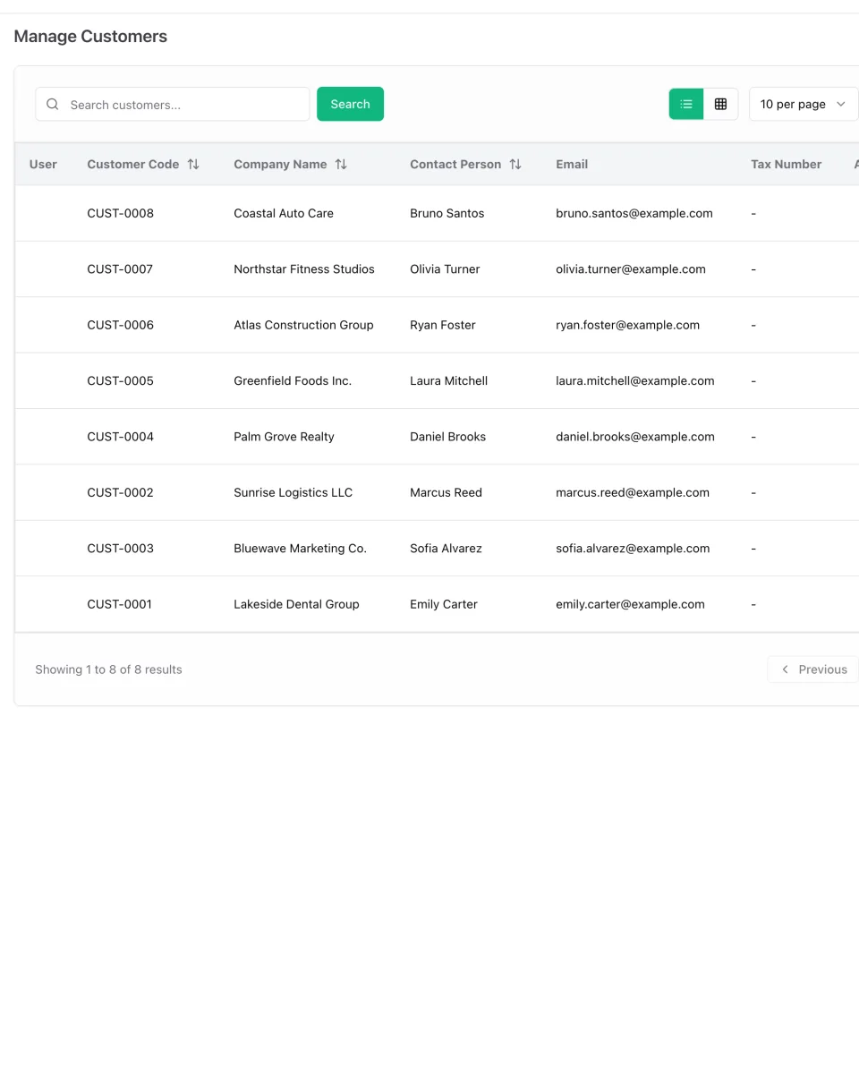 Lista de clientes no ERP Instfy